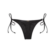 RELLECIGA Womens Black Tie Side Thong Bikini Bottom Adjustable Brazilian Bathing Suits for Women Size X-Small