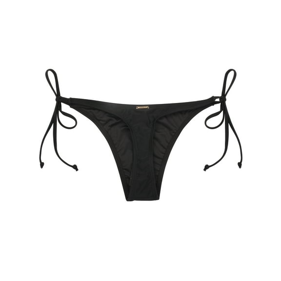 RELLECIGA Women's Black Tie Side Thong Bikini Bottom Adjustable Brazilian Bathing Suits for Women Size X-Small