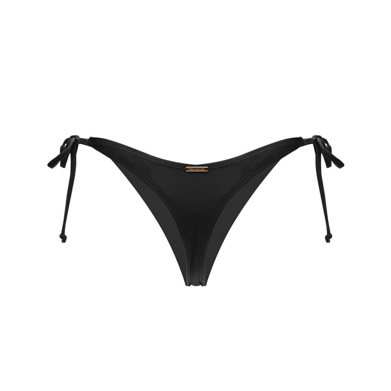 RELLECIGA Women's Black Tie-Side Thong Bikini Bottom Size X-Small