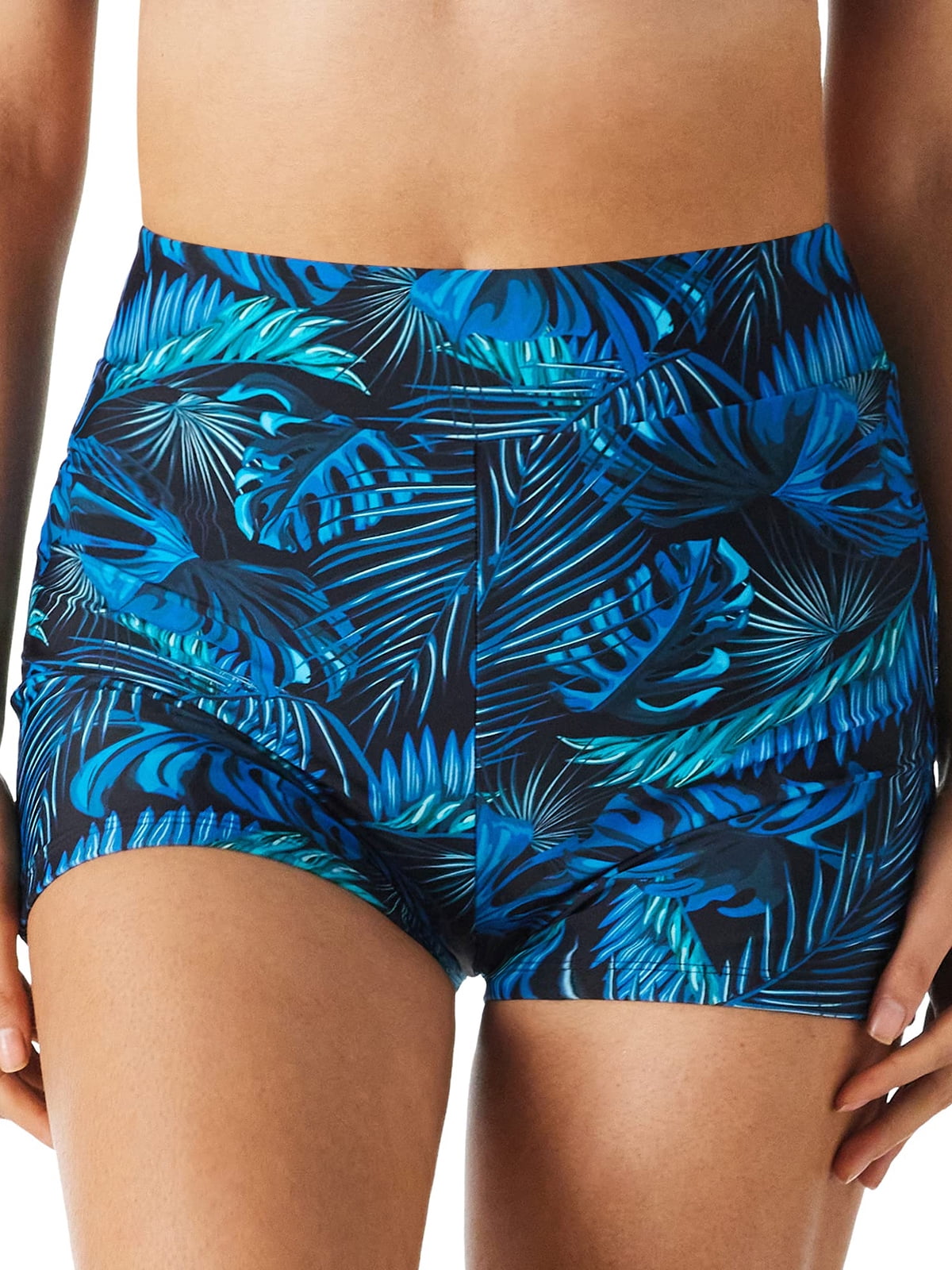 RELLECIGA Women's Blue Leaf High Waisted Board Shorts Boyshorts Swim Bottoms Swim Shorts Women