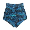 thumbnail image 1 of RELLECIGA Women's Blue Leaf High Waisted Ruched Bikini Bottom Size Medium, 1 of 12