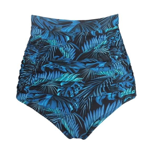 RELLECIGA Women's Blue Leaf High Waisted Ruched Bikini Bottom Size XX-Large