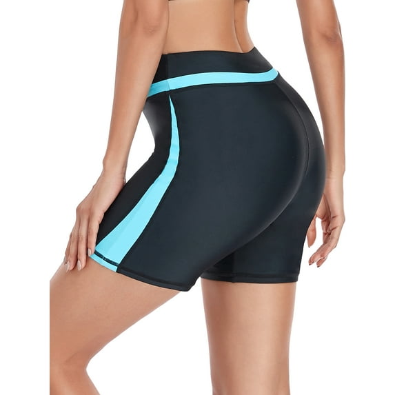 RELLECIGA Women's Board Shorts High Waisted Swim Shorts for Women (Small, Black+Blue)