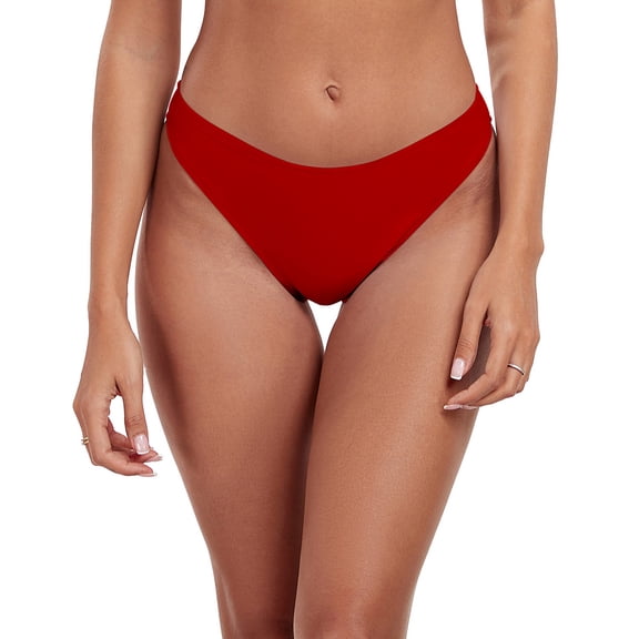 RELLECIGA Women's Cheeky Mid Waisted Swimsuit Bottoms High Cut Moderate Coverage Bikini Bottoms