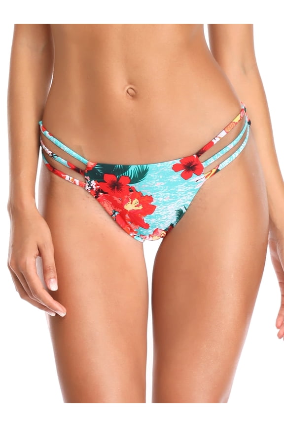 Women's Floral Print Strappy Sexy Thong Bikini Swimsuit Bottom String Bikini Panty Bathing Suit