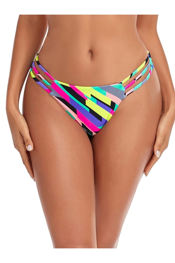 Women's Floral Strappy Sexy Thong Bikini Swimsuit Bottom String Bikini Panty Bathing Suit