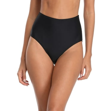 RELLECIGA Women's High Cut Cheeky High Waisted Bikini Bottoms Tummy Control Swim Bottom Full Coverage Underwear Panties Black Swimsuit Bathing Suit Bottom Size Small