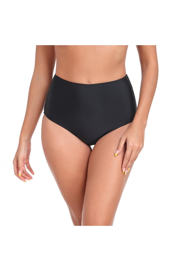 Women's High Cut Cheeky High Waisted Bikini Bottoms Tummy Control Swim Bottom Full Coverage Underwear Panties Black Swimsuit Bathing Suit Bottom Size Small