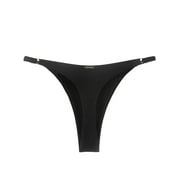 RELLECIGA Women's High Cut Thong Bikini Bottom Black Cheeky Low Rise Bikinis for Women Size S