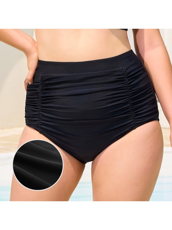 Women's High Waisted Hipster Bikini Swimsuit Bottom Ruched Swim Bottom
