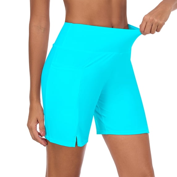 RELLECIGA Women's High-Waist Athletic Shorts with Pockets Yoga Workout Biker Shorts for Women