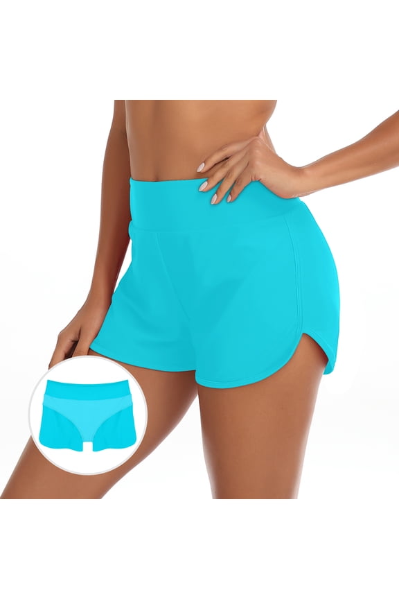 Women's High Waisted Swim Shorts Sky Blue Swimsuit Bottoms Board Shorts for Women
