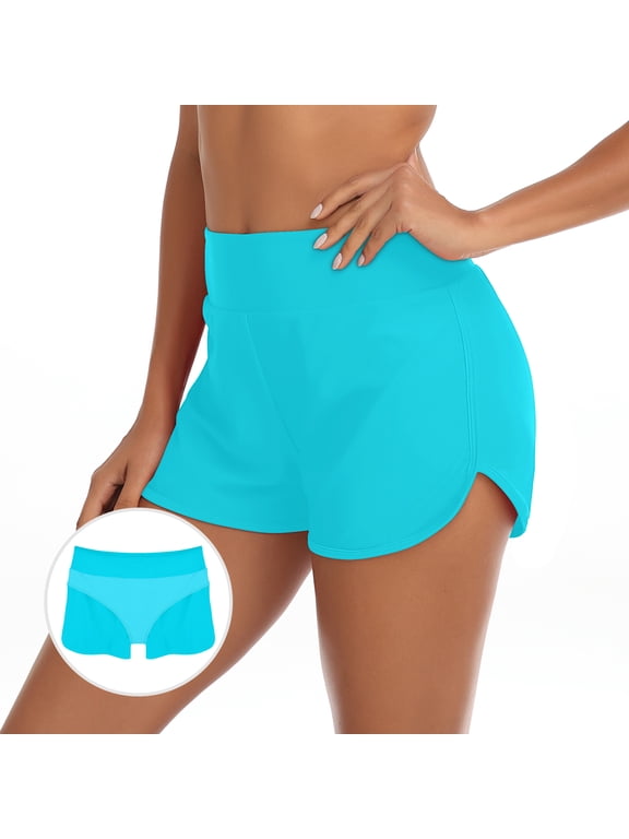 Women's High Waisted Swim Shorts Sky Blue Swimsuit Bottoms Board Shorts for Women