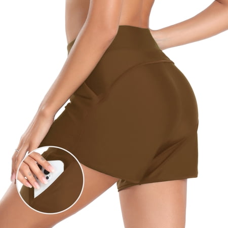 RELLECIGA Women's High Waisted Swim Shorts with Pockets UV Sun Protection Board Shorts Swimwear Bathing Suit Short