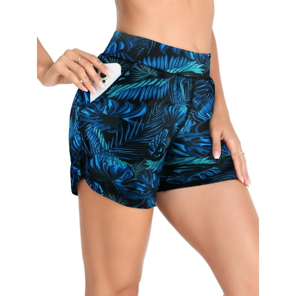 RELLECIGA Women's High Waisted Swim Shorts with Pockets UV Sun Protection Board Shorts Swimwear Floral Bathing Suit Short