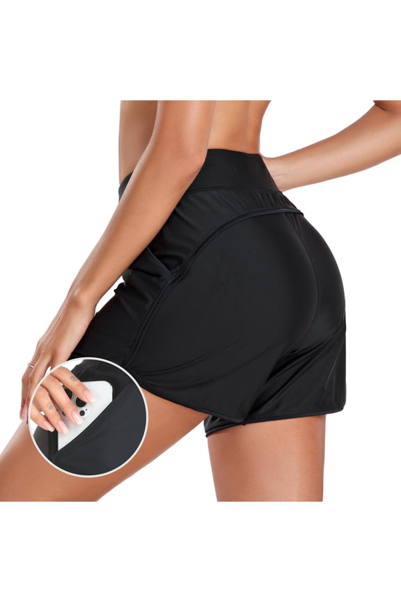 Women's High Waisted Swim Shorts with Pockets UV Sun Protection Board Shorts