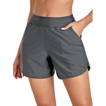 RELLECIGA Women's High Waisted Swim Shorts with Pockets UV Sun Protection Board Shorts