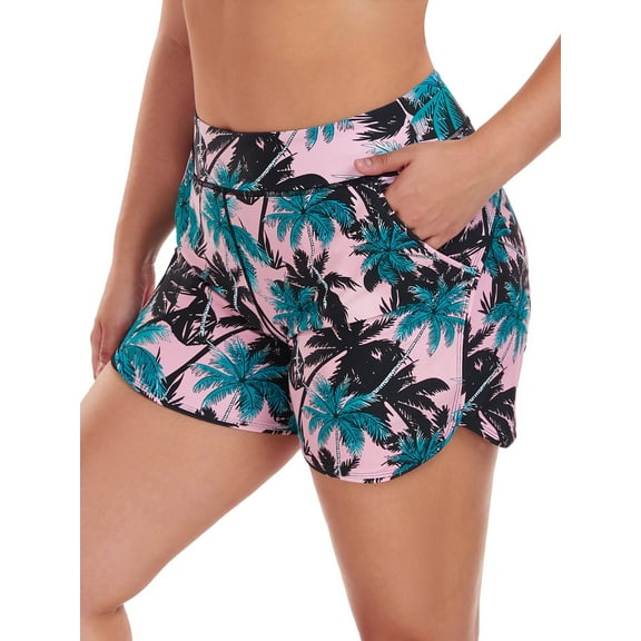 RELLECIGA Women's High Waisted Swim Shorts with Pockets UV Sun Protection Board Shorts