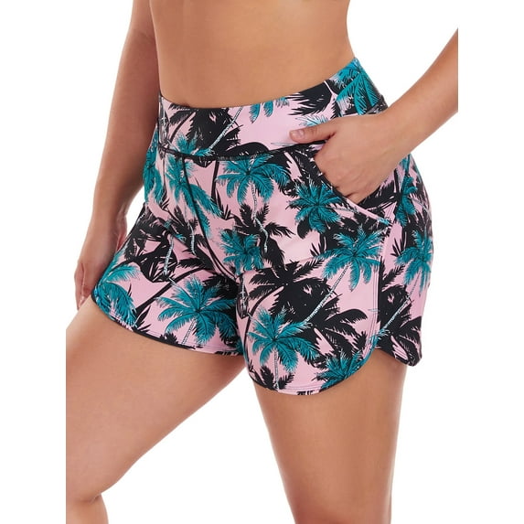 RELLECIGA Women's High Waisted Swim Shorts with Pockets UV Sun Protection Board Shorts