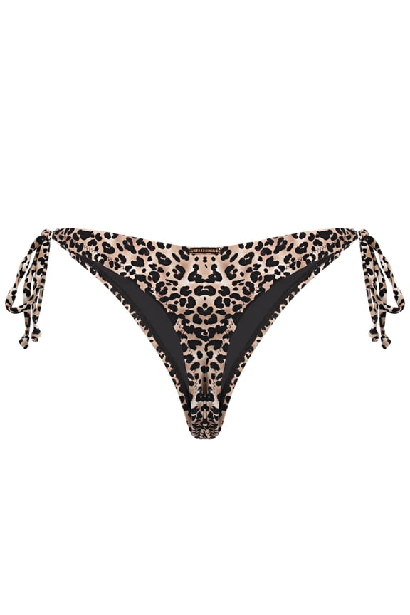 Women's Leopard Tie Side Thong Bikini Bottom Size Large