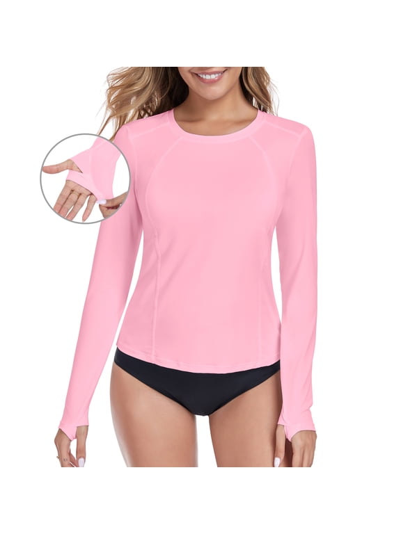 Women's Long Sleeve UPF 50+ UV Protection Swim Top Bathing Suit Rash Guard Swim Shirt Long Sleeve Swimsuit