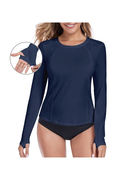 Women's Long Sleeve UPF 50+ UV Protection Swim Top Bathing Suit Rash Guard Swim Shirt Long Sleeve Swimsuit
