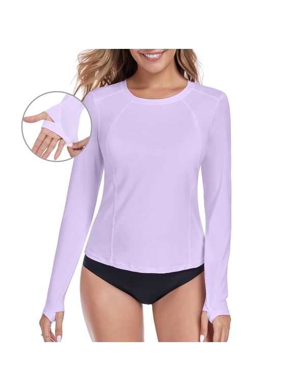 Women's Long Sleeve UPF 50+ UV Protection Swim Top Bathing Suit Rash Guard Swim Shirt Long Sleeve Swimsuit