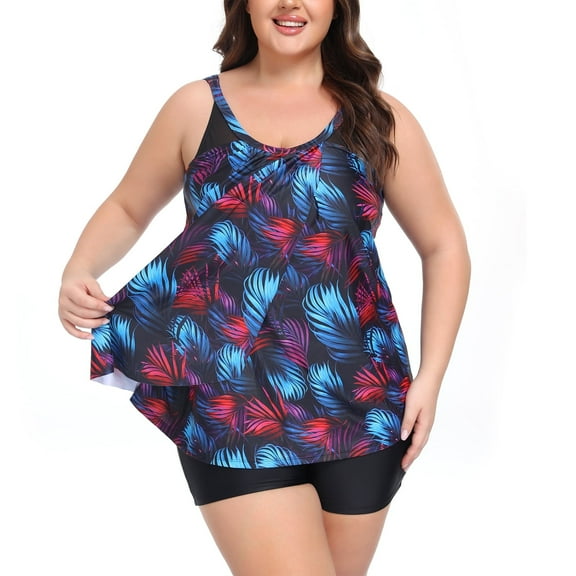 RELLECIGA Women's Mesh Tankini with Shorts Swimsuit 2 Piece Bathing Suits for Women Plus Size