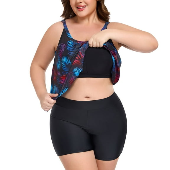 RELLECIGA Women's Mesh Tankini with Shorts Swimsuit 2 Piece Bathing Suits for Women Plus Size