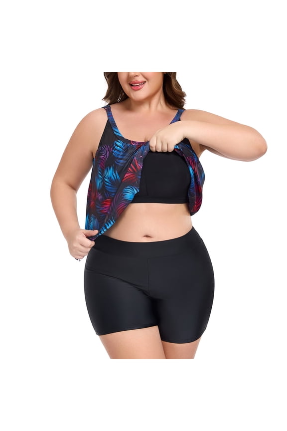 Women's Mesh Tankini with Shorts Swimsuit 2 Piece Bathing Suits for Women Plus Size