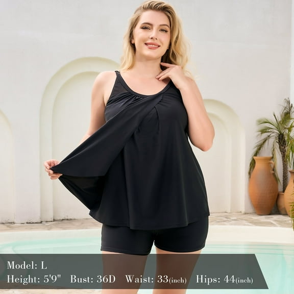 RELLECIGA Women's Mesh Tankini with Shorts Swimsuit 2 Piece Bathing Suits for Women Plus Size