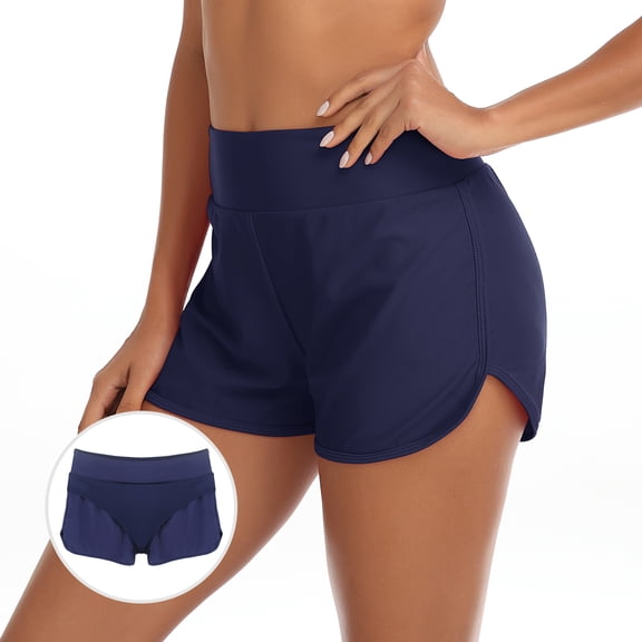 RELLECIGA Women's Navy Blue High Waisted Swim Shorts Swim Board Shorts for Women Size Medium