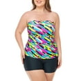 thumbnail image 1 of RELLECIGA Women's Neon Striped Ruched Bandeau Tankinis Tummy Control Swimsuit with Board Shorts Size Medium, 1 of 8