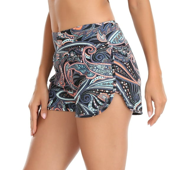 RELLECIGA Women's C-Paisley Floral High Waisted Swim Shorts Swim Board Shorts for Women Size Medium
