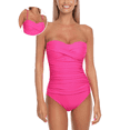 thumbnail image 1 of RELLECIGA Women's Pink Padded Twist Front Ruched One Piece Swimwear Bandeau Strapless Sexy Swimsuit for Women Open Back Tummy Control One piece Bathing Suit with Removable Strap, 1 of 10