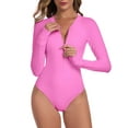 thumbnail image 1 of RELLECIGA Women's Plus Size Black Rash Guard Long Sleeve Women Tummy Control Zipper One Piece Swimsuit Sexy Monokini Pink Bathing Suits Size XXXL, 1 of 10