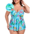 thumbnail image 1 of RELLECIGA Women's Plus Size Swimsuit Set V Neck Tankini Top with High Waisted Full Coverage Bottom Two Piece Bathing Suit Turquoise Floral Plus Size XXXL, 1 of 9