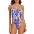 thumbnail image 1 of RELLECIGA Women's Purple Leopard High Cut Low Back One Piece Thong Swimsuit for Women Size Large, 1 of 9