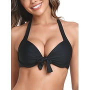 RELLECIGA Womens Push Up Bikini Top Knot Front Underwire Bathing Suit