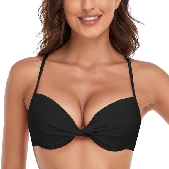 RELLECIGA Women's Push Up Bikini Top Twist Front Underwire Bathing Suit