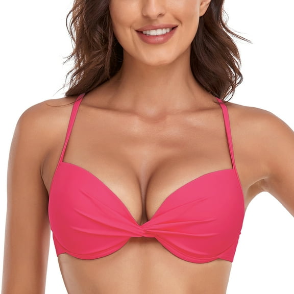RELLECIGA Women's Push Up Bikini Top Twist Front Underwire Bathing Suit