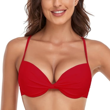 RELLECIGA Women's Push Up Bikini Top Twist Front Underwire Bathing Suit
