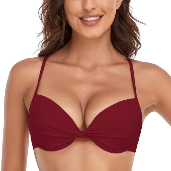 RELLECIGA Women's Push Up Bikini Top Twist Front Underwire Bathing Suit
