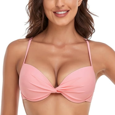 RELLECIGA Women's Push Up Bikini Top Twist Front Underwire Bathing Suit