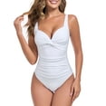 thumbnail image 1 of RELLECIGA Women's Twist Front One Piece Swimsuit Ruched Tummy Control One Piece Bathing Suits Sexy V Neck Criss Cross Monikini White Size XL, 1 of 9