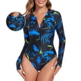 thumbnail image 1 of RELLECIGA Women's Rash Guard Long Sleeve UV Protection Women Tummy Control Zipper One Piece Swimsuit Sexy Monokini Bathing Suits Feather Print Size S, 1 of 10
