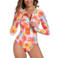 thumbnail image 1 of RELLECIGA Women's Rash Guard Long Sleeve Women Tummy Control Zipper One Piece Swimsuit Sexy Monokini Floral Bathing Suits Size S, 1 of 6