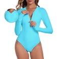 thumbnail image 1 of RELLECIGA Women's Plus swimwear One Piece Bathing Suit One Piece Swimsuit Zipper Long Sleeve Rash Guard Swimsuit for Women Sky Blue Size 3XL, 1 of 9