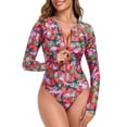 thumbnail image 1 of RELLECIGA Women's Rash Guard Long Sleeve Women Tummy Control Zipper One Piece Swimsuit Sexy Monokini Yellow Bathing Suits Navy Blue Size S, 1 of 7
