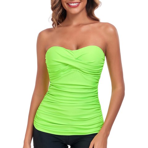 Women's Ruched Bandeau Tankini Top Swimsuits